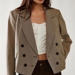 Free People Brown Double-Breasted Blazer